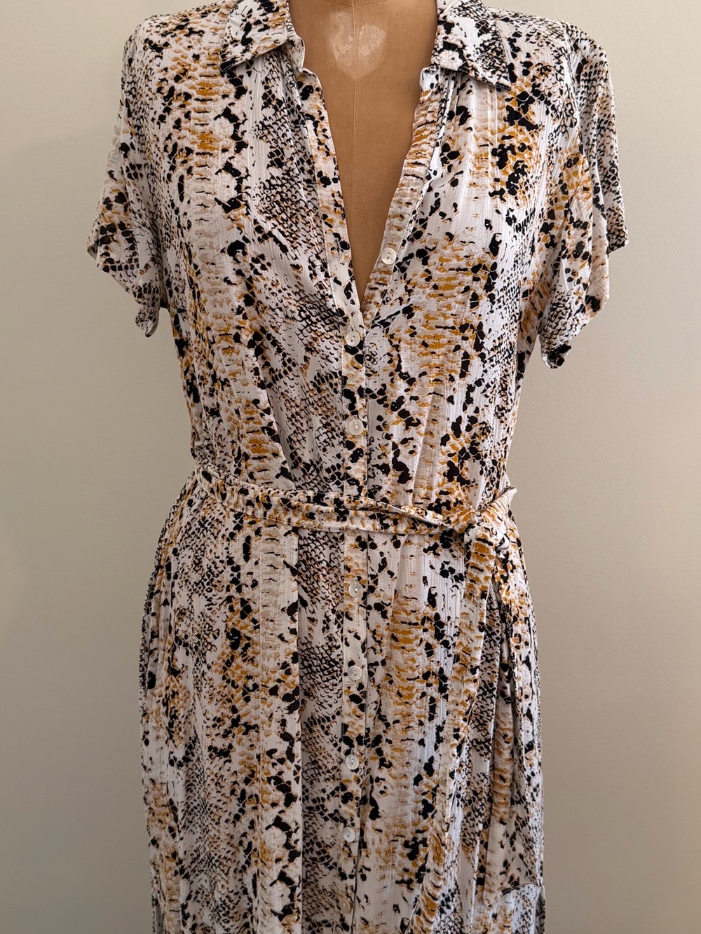 blue island Cream, Mustard and Black Button-Front Maxi Animal Print Coverup